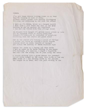 DAVID WOJNAROWICZ (1954-1992) Small archive of song lyrics from his band 3 Teens Kill 4 and other projects.